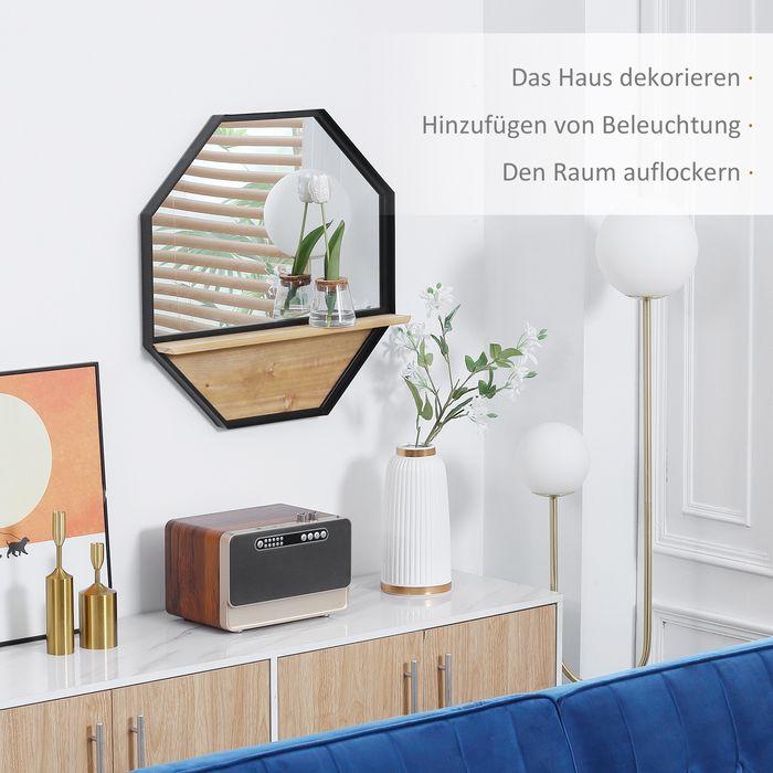 Produktbild Swisshandel24 61 x 61cm Achteck Wandspiegel Hängespiegel Wohnzimmerspiegel mit Regal Industrie-Design für Schlafzi (61 x 61 cm)