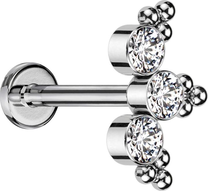Actual product image Star Piercing Micro Threadless Labret silver triangular beads three crystals silver (Titanium, without brass)