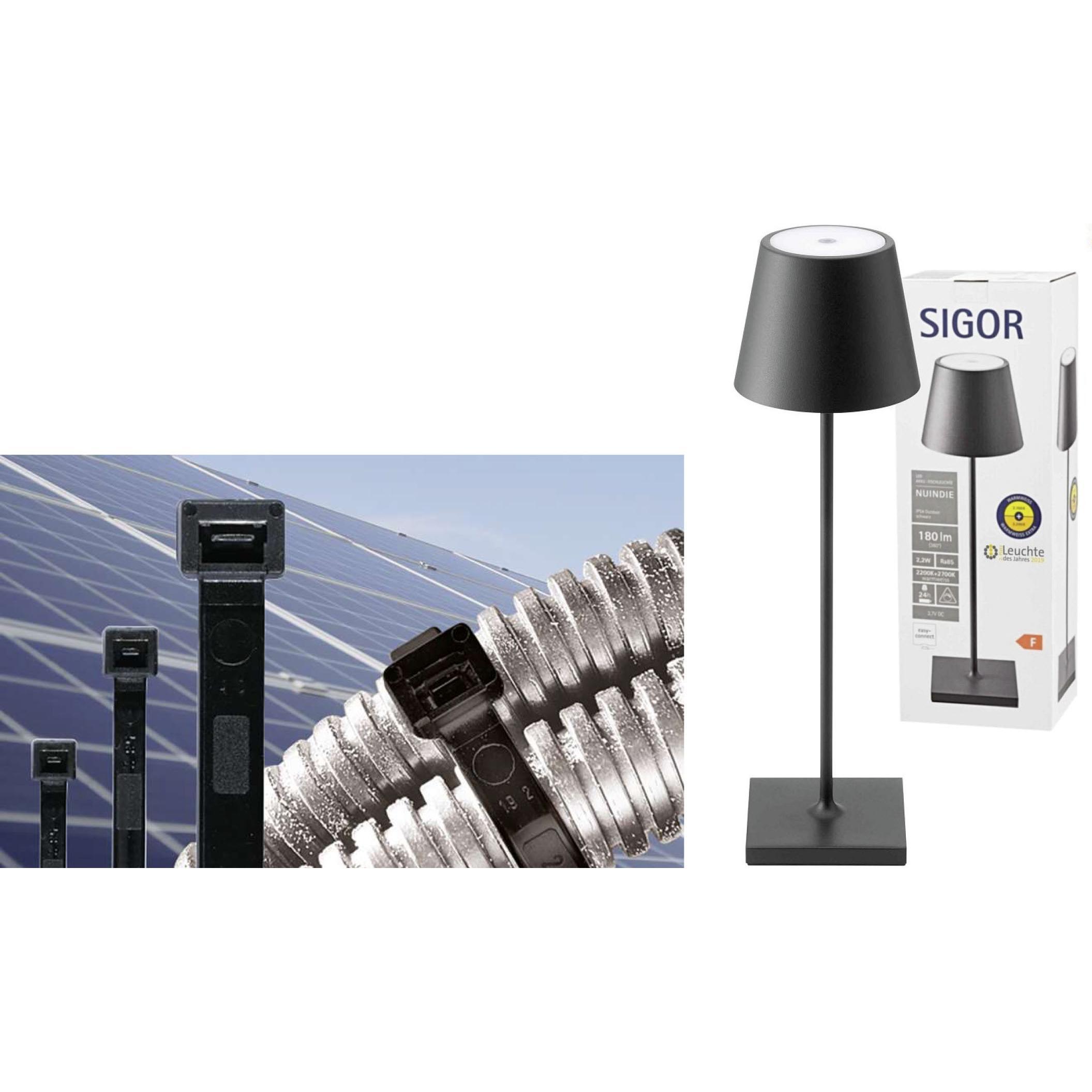 Cimco, Kabelbinder, 181799 Kabelbinderset PV Sigor (280 mm, 1000 Stk.)