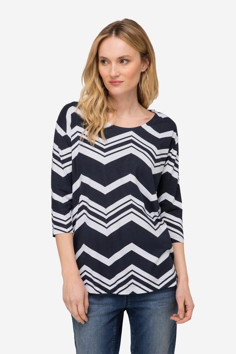 Produktbild Laurasøn T-Shirt, oversized, Zacken Muster, U-Boot-Ausschnitt, 3/4-Ärmel (L)