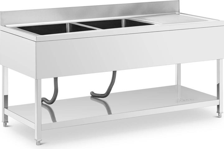 Royal Catering Lavello per cucina professionale - 2 vasche - Acciaio inox - 180 x 70 x 97 cm -