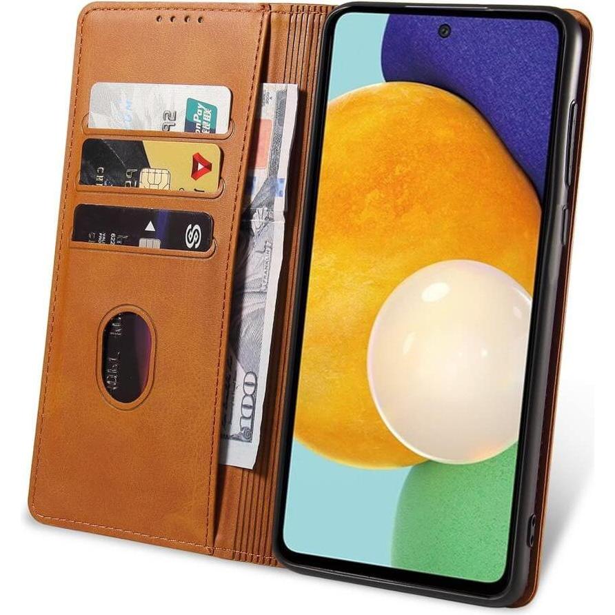 Thumbnail - Cover-Discount Galaxy A23 - Stand Flip Case Hülle hellbraun (Samsung Galaxy A23), Smartphone Hülle, Braun