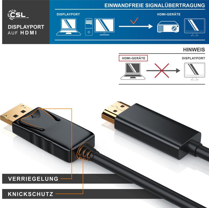 Actual product image CSL DisplayPort - HDMI (3 m, DisplayPort, HDMI)