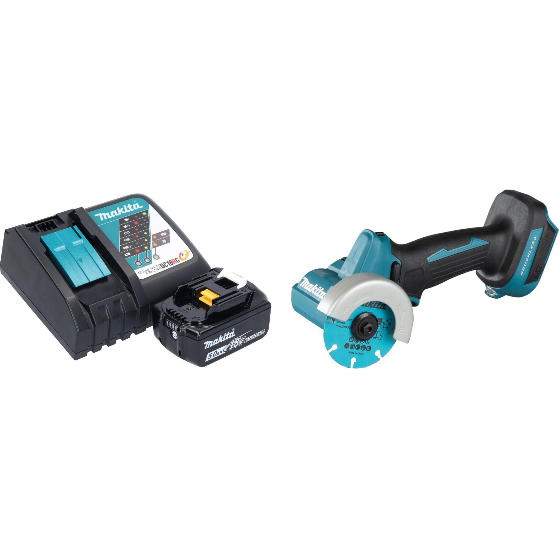 Makita, Winkelschleifer, DMC 300 RT1 Akku Winkelschleifer 18 V 76 mm Brushless + 1x Akku 5,0 Ah + Ladegerät (76 mm)
