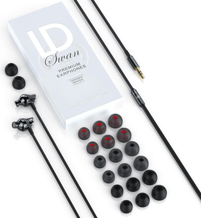 Actual product image Liam & Daan In-Ear Headphones, High End Ceramic InEar 8mm Driver / Aramid Cable / Bend Protection, silver/black (No noise cancellation, Cable)