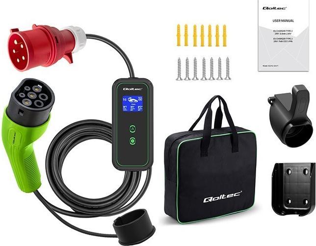 Produktbild Qoltec Mobiles EV-Ladegerät mit einstellbarem 2in1 (Typ 2, 7.36 kW, 32 A, Typ F)