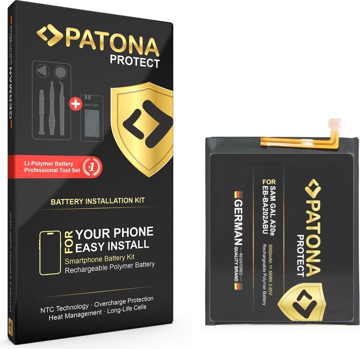 Actual product image Patona PROTECT Akku für Samsung Galaxy A20e SM-A202F EB-BA202ABU inkl. Einbau Kit