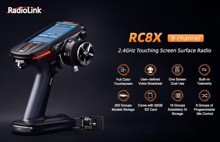 Image du produit RadioLink Emetteur RC8X 2.4 GHz, 8 canaux, avec 2 récepteurs