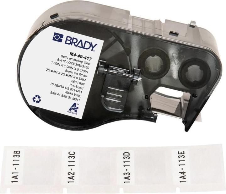 Actual product image Brady M4-49-417, self-laminating vinyl, white/transparent, 25.40 x 9.53(25.40) mm, permanent, f (2.54 cm)