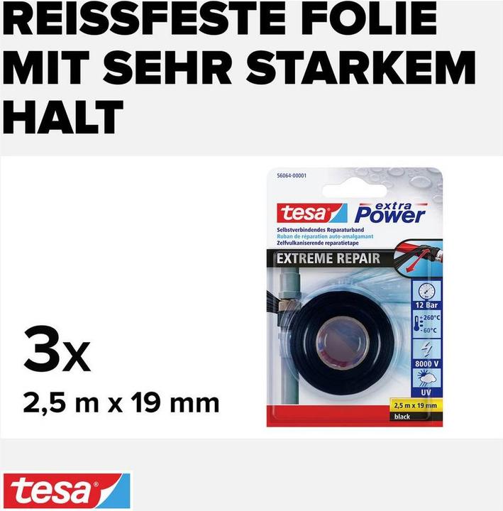 Produktbild tesa 3x EXTRA POWER Extreme Repair Reparaturband, Dreierpack (19 mm)