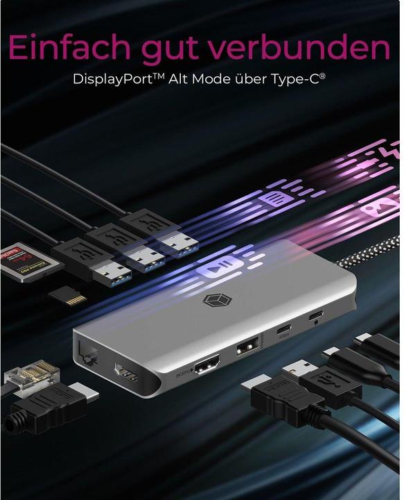 Actual product image Icy Box DockingStation with 8K, Gigabit LAN & 100W PD IB-DK4061-CPD (USB-C, 12 ports)