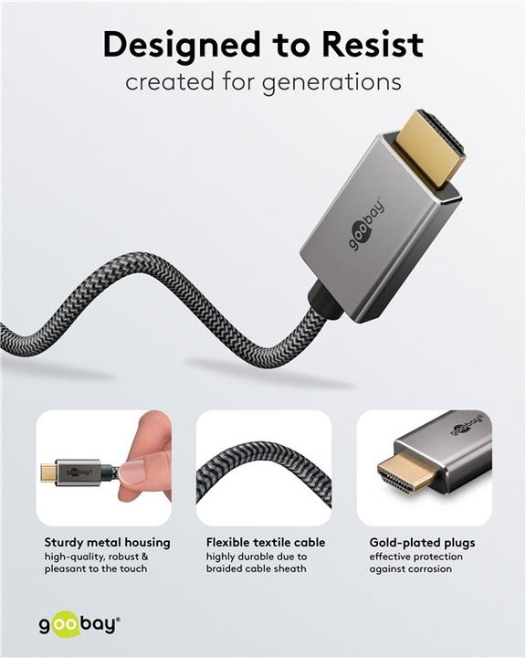 Actual product image Goobay USB-C-auf-HDMI-Textilkabel 4K @ 60 Hz, 1 m, schwarzsilber (1 m, USB Type C, 2.0)