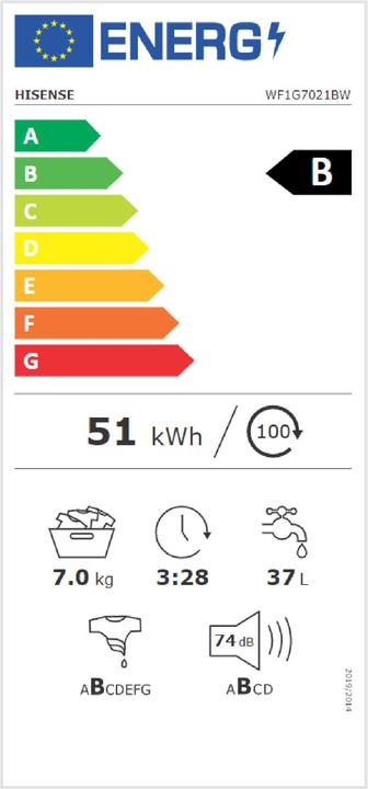 Label énergétique Hisense WF1G7021BW (7 kg, Gauche)