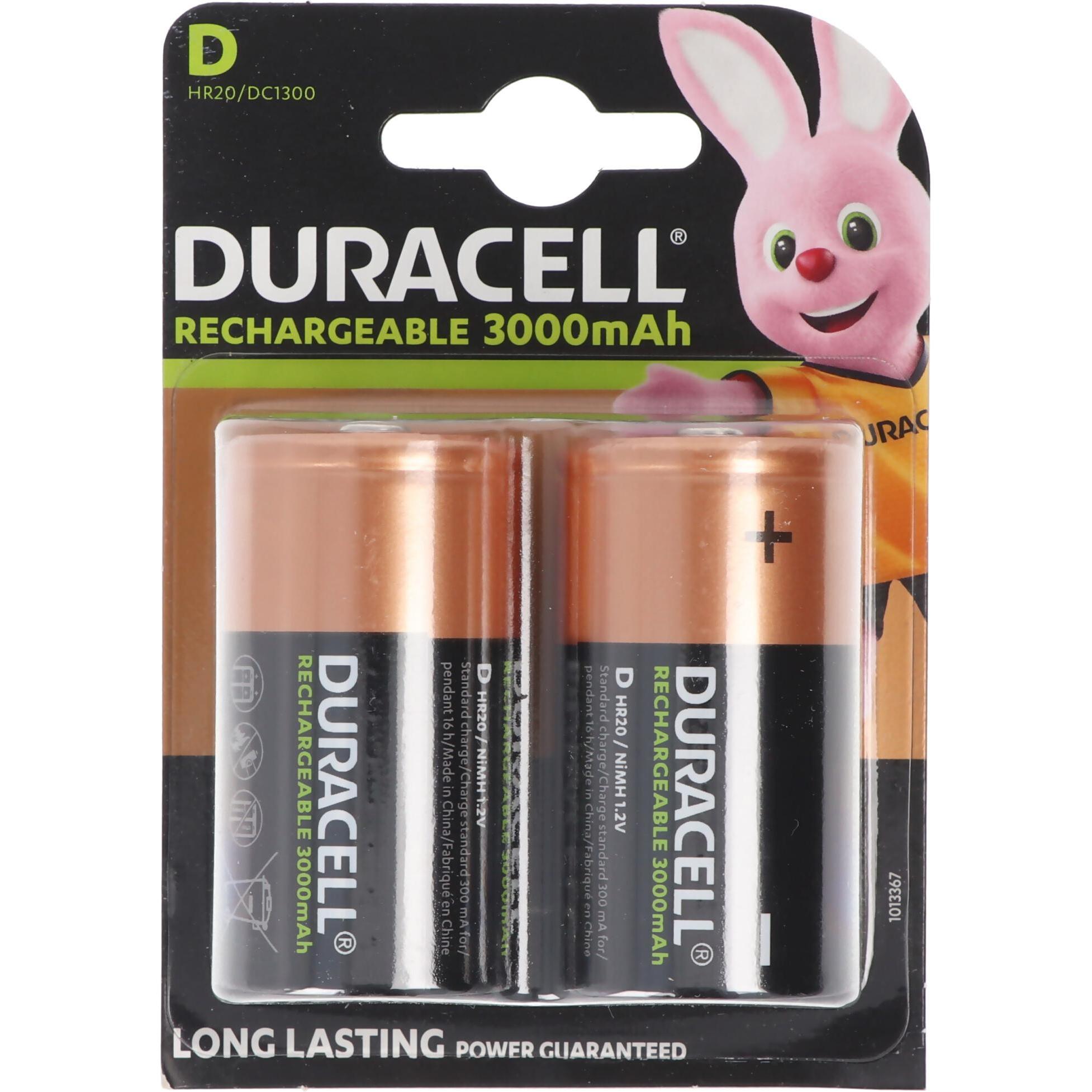 Duracell Recharge Akku HR20 Mono LR20 NiMH 3000mAh 2er Blister (2 Stk., D, 3000 mAh), Batterien + Akkus
