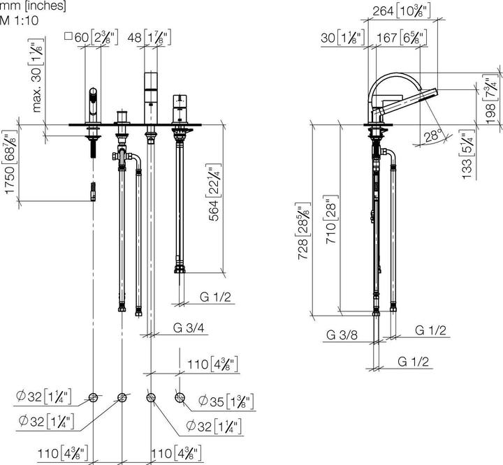 Produktbild Dornbracht Dornb 4-Loch-Batterie CYO f Wan. Ausldg 167mm MS gebü