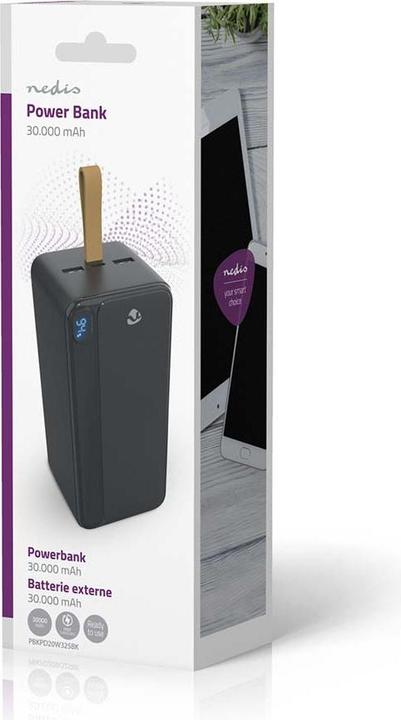 Productafbeelding Nedis powerbank | 30000 mAh | 1.5 / 1.67 / 2.0 / 2.22 / 3.0 A | Anzahl der Ausgänge: 3 | Ausgangsans (30000 mAh, 20 W)
