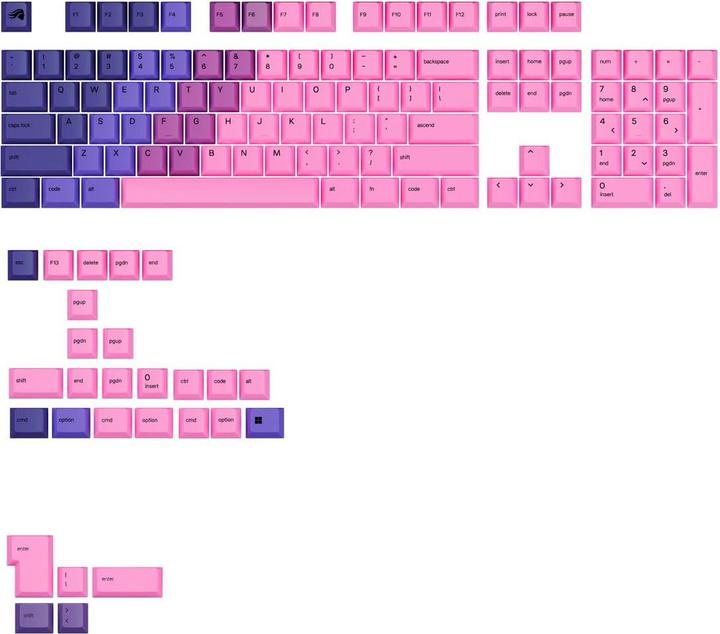 Productafbeelding Glorious GPBT Gradient Keycaps, ANSI Layout (US), PBT, Dye-Sub - Nevel