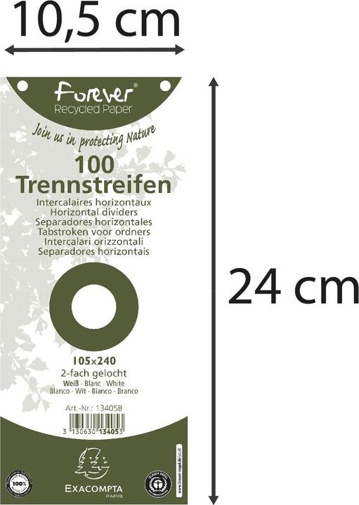Immagine prodotto Exacompta Strisce divisorie Forever 10,5 x 24 cm, 100 pezzi - bianco