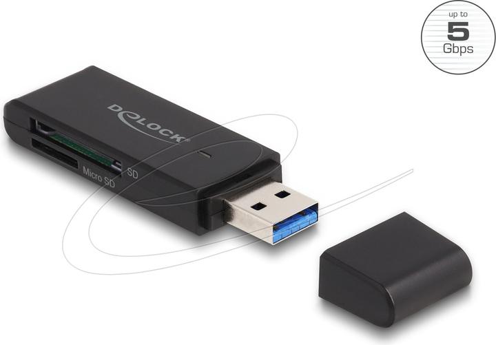 Produktbild Delock Card Reader SuperSpeed USB 5 Gbps für SD und Micro SD Speicherkarten (USB-C 3.2 Gen 1)