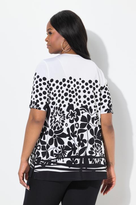 Produktbild Ulla Popken Slinkyshirt, Blüten, V-Ausschnitt, Zierfalte, Halbarm (56)