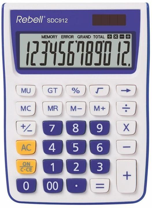 Actual product image Rebell RE-SDC912VL SDC912 desk calculator, 12-digit desk calculator for office and home, dual operation (Solar cells, Batteries)