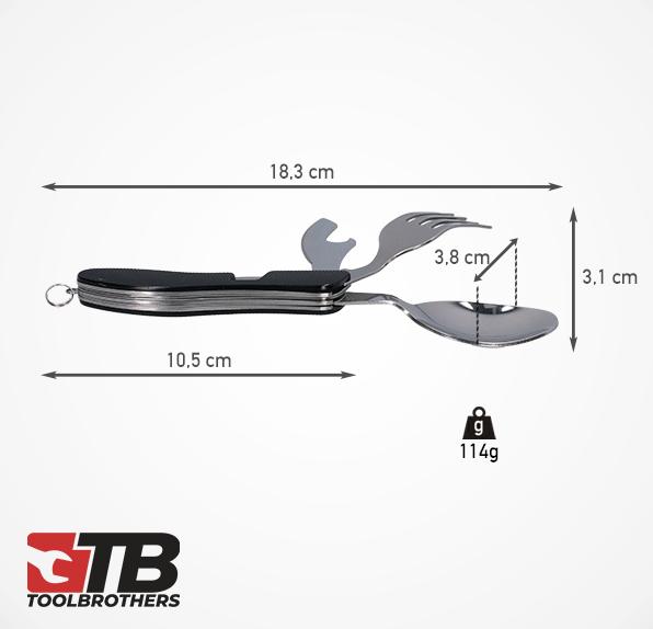 Produktbild Tool Brothers Toolbrothers 4 in 1 Multifunktions - Besteck Set in schwarz aus Löffel, Messer, Gabel, Flaschenöffne