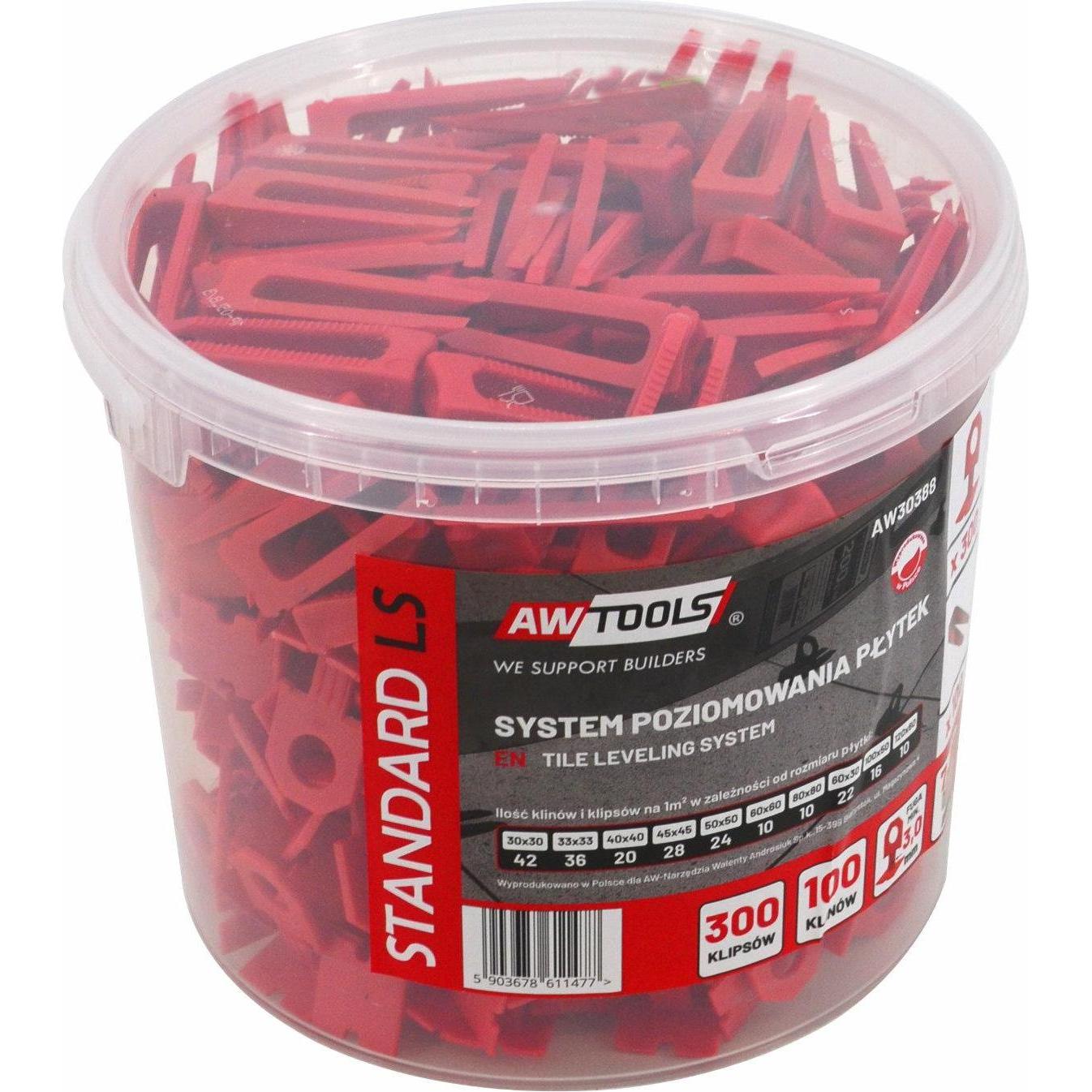 Awtools, Zubehör Verlegematerial, SYSTEM POZIOMOWANIA PŁYTEK STANDARD 3,0mm - 7-15mm - KLIPS 300szt. + KLIN 100szt.