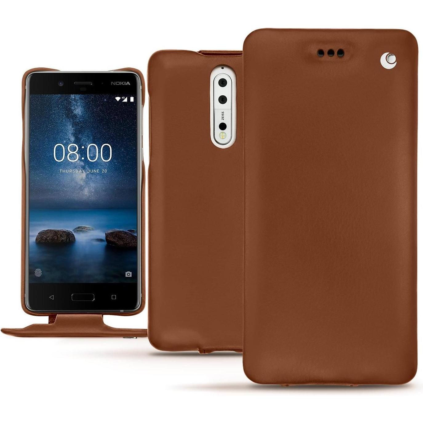 Noreve Lederschutzhülle vertikal (Nokia 8), Smartphone Hülle, Braun