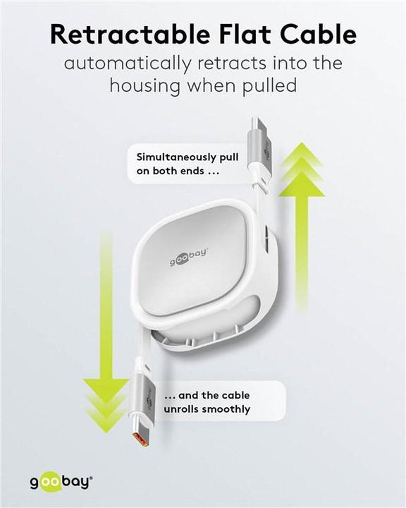 Image du produit Goobay Selbstaufrollendes USB-C-Kabel, 1 m, weisssilber (1 m, USB 2.0, 15 W)