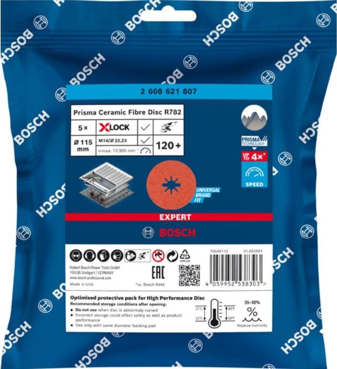 Produktbild Bosch Professional Zubehör EXPERT R782 Prisma Ceramic Fiberscheibe, X-LOCK, 115 mm, 22,23 mm, G 120, 5-tlg. (120)