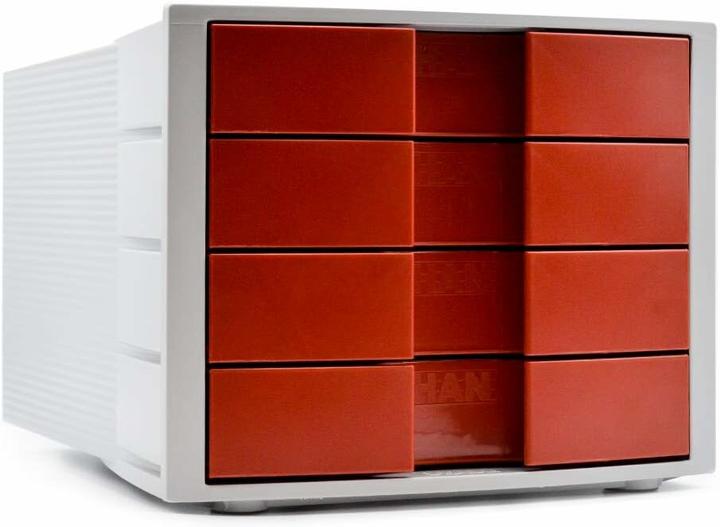 Produktbild Han Schubladenbox IMPULS, 4 Schübe, Gehäuse: lichtgrau Schubladen: rot, aus Polystyrol, auswechselbare (C4)