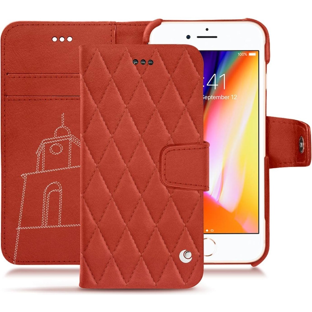 Noreve Lederschutzhülle Wallet (Apple iPhone 8), Smartphone Hülle, Orange