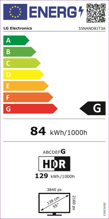 Energy Label LG 55NANO81T3A (55", Nano-Cell, 4K)