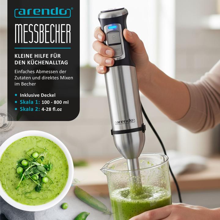 Image du produit Arendo Stabmixer Set 2000 Watt, Edelstahl, Handmixer, stufenlose Regelung, Abnehmbar, DC-Motor, ergonomisch