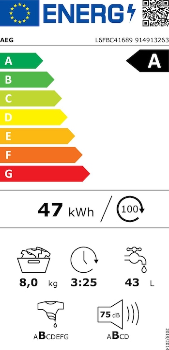 Label énergétique AEG L6FBC41689 (8 kg, Gauche)