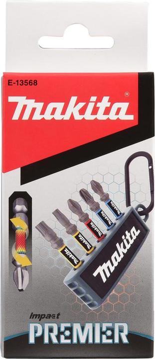Actual product image Makita set of impact bits 1/4" PH, PZ, TORX, 5 pcs. IMPACT PREMIER (E-13568) in carabiner holder (Cross Pozidriv PZ, Hexagon socket TX)