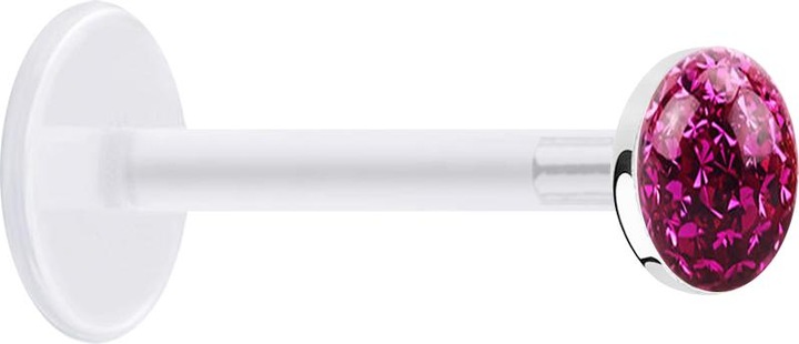 Star Piercing Micro Labret transparent mit Kristallscheibe fuchsia Epoxy Schutzschicht (Bioflex, ohne Messing, 925 Sterlingsilber)