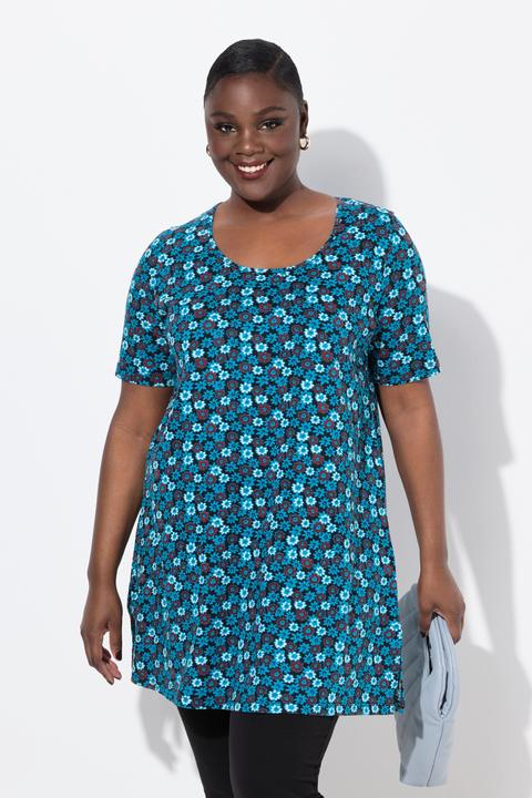 Produktbild Ulla Popken Longshirt, Blüten, A-Linie, Rundhals, Halbarm (50, 52)