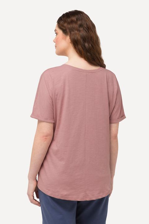 Immagine prodotto Ulla Popken T-shirt con stampa floccata, scollo a V, mezze maniche e cotone biologico (50, 52)