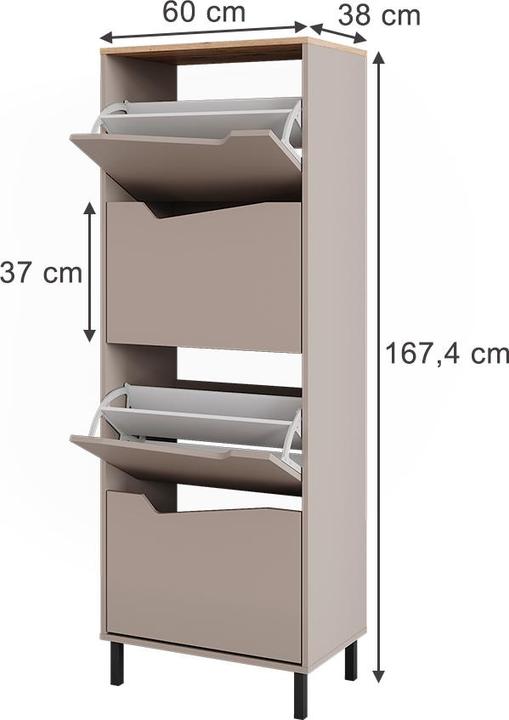 Produktbild Vicco Schuhkipper Marelle, Greige/Artisan, 60 x 167.4 cm mit 4 Fächern (60 x 38 x 167.40 cm)