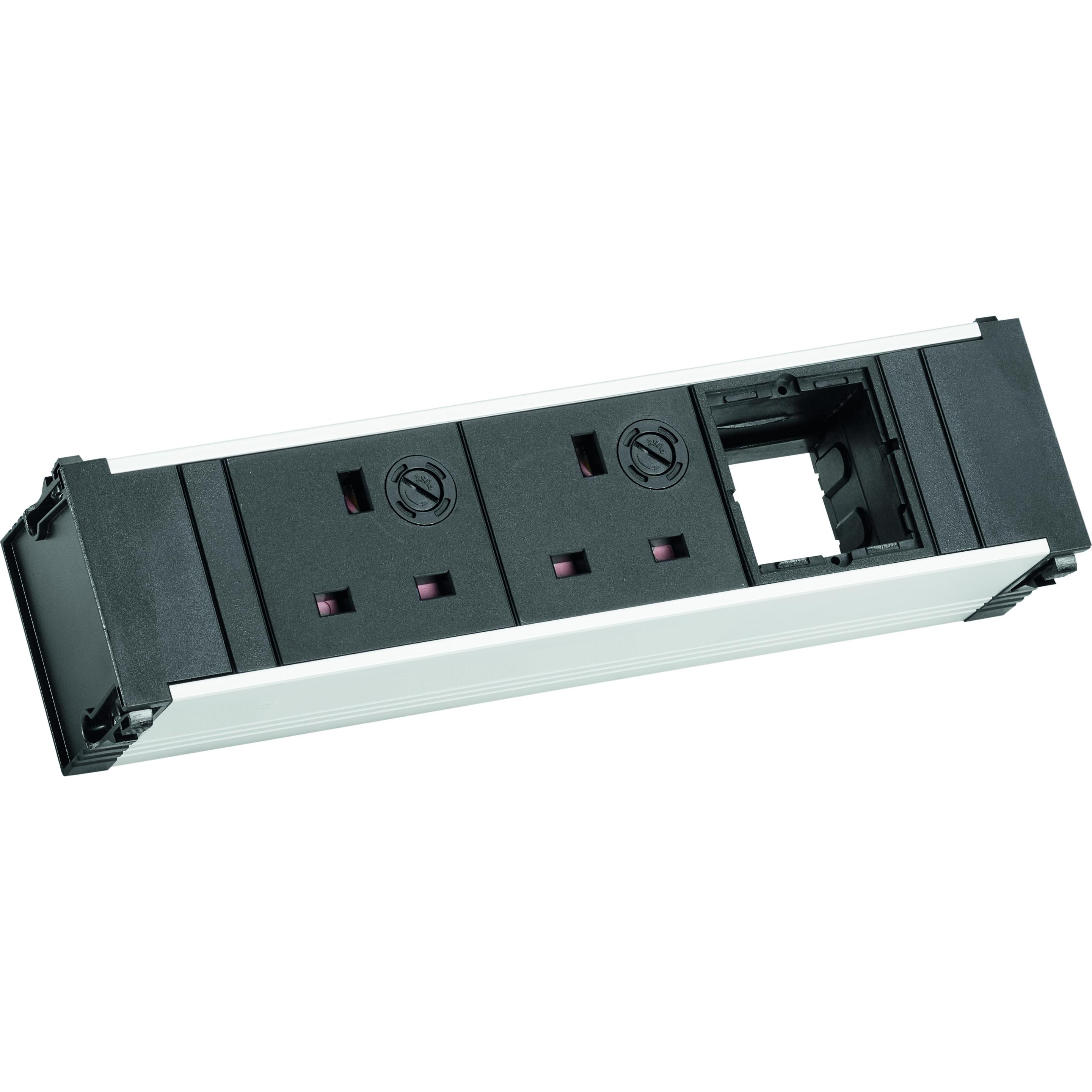 Bachmann, Steckdosenleiste, 912.045 - 0,1 m - 2 AC-Ausgänge - Aluminium - Schwarz - Grau - 217 mm - 1 Stück( (2 x, GST18...