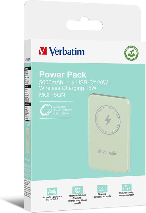 Immagine prodotto Verbatim POWER BANK 5000 VERT (5000 mAh, 20 W, 18500 Wh)