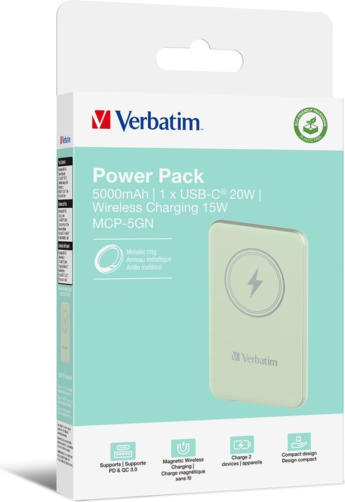 Actual product image Verbatim POWER BANK 5000 VERT (5000 mAh, 20 W, 18500 Wh)