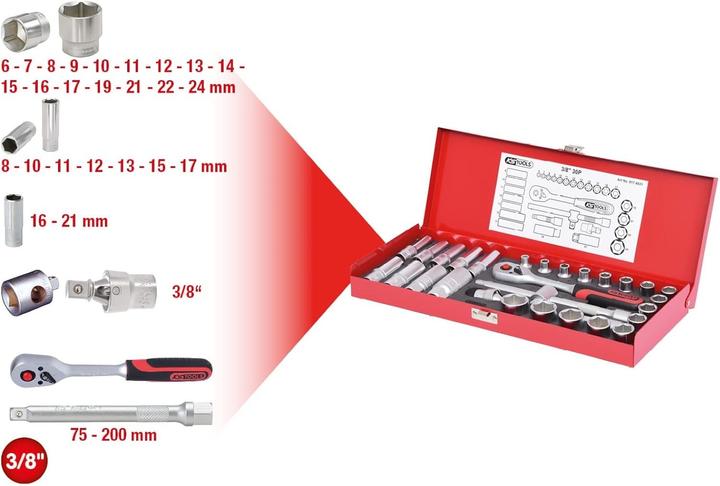 Actual product image KS Tools 3/8 Socket set 30 pcs.