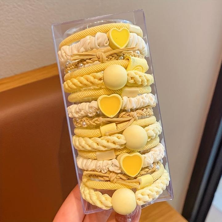 Activity Board 15 Stück niedliche Polyester-Haargummis mit Zöpfen und Herzen - elastisch, nicht schädigend (Haargummi Set)