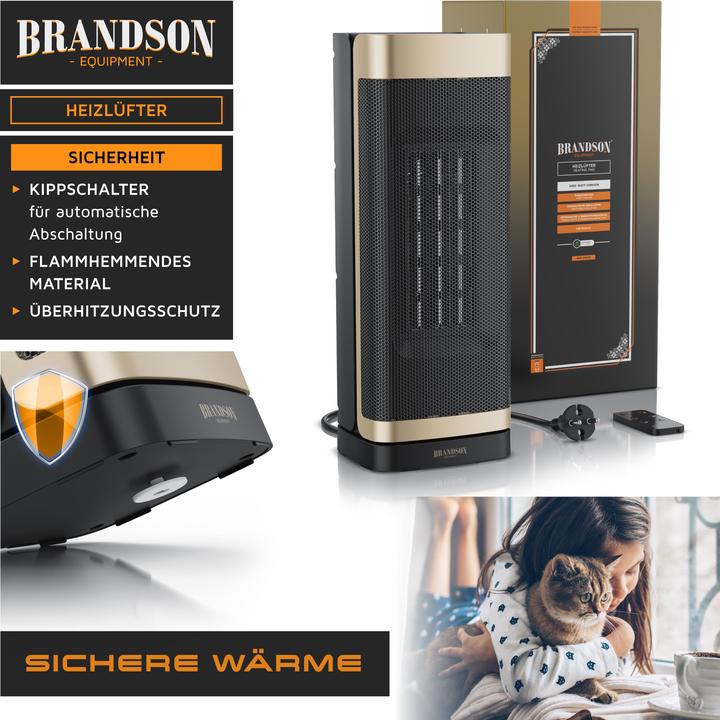 Image du produit Brandson Keramik Heizlüfter 2000W, 70° Oszillation, Kippschutz, Temperatureinstellung 10-35°C, schwarz/gold (2000 W)