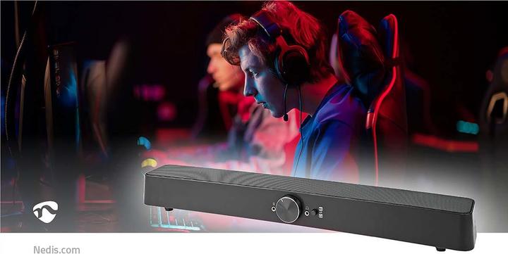 Actual product image Nedis Gaming speakers Speaker channels: 2.0 Power supply via USB 3.5 mm plug 30 W LED L (30 W, 2.0 Channel)