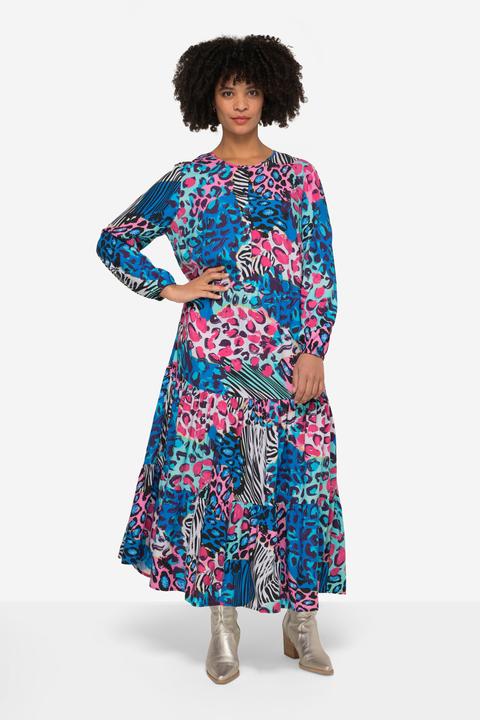 Produktbild Angel of Style Maxikleid, farbiges Leo-Muster, Rundhals, Knopfleiste, Langarm (50)