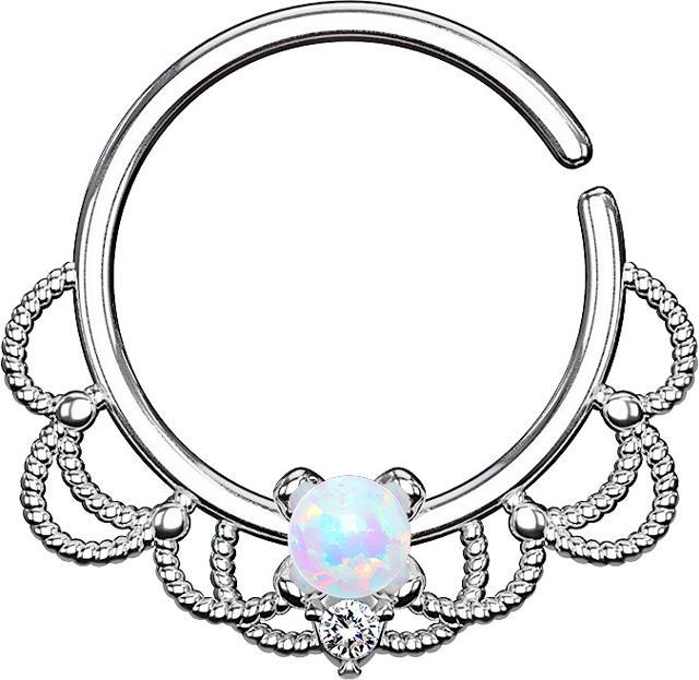 Produktbild Star Piercing Septum Ring silber filigran mit Opal weiss (Messing)