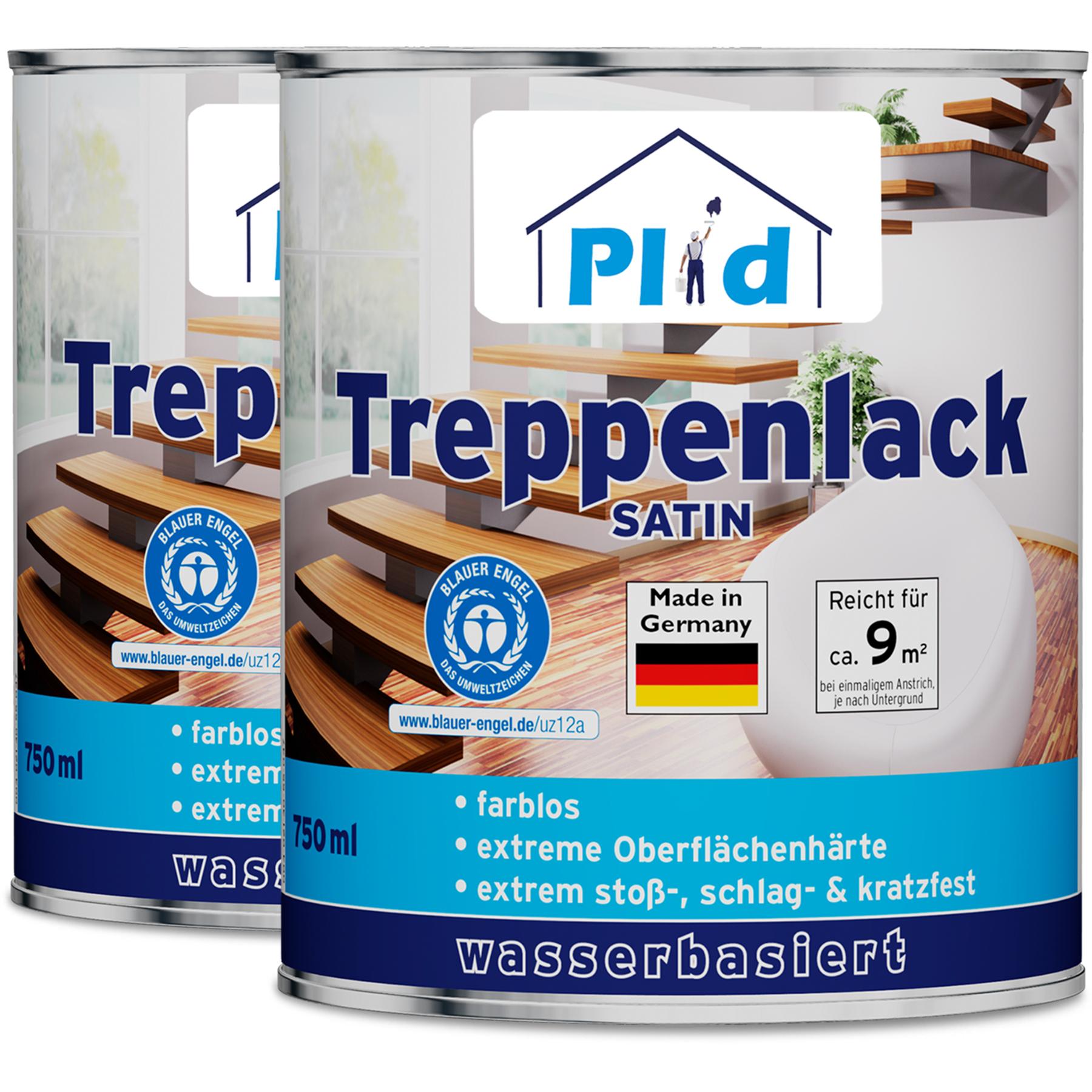 Plid, Lack, Treppenlack 1,5L Farblos Satin, für ca. 18m² /Treppensiegel Klarlack Holzlack (Farblos, 1.50 l)